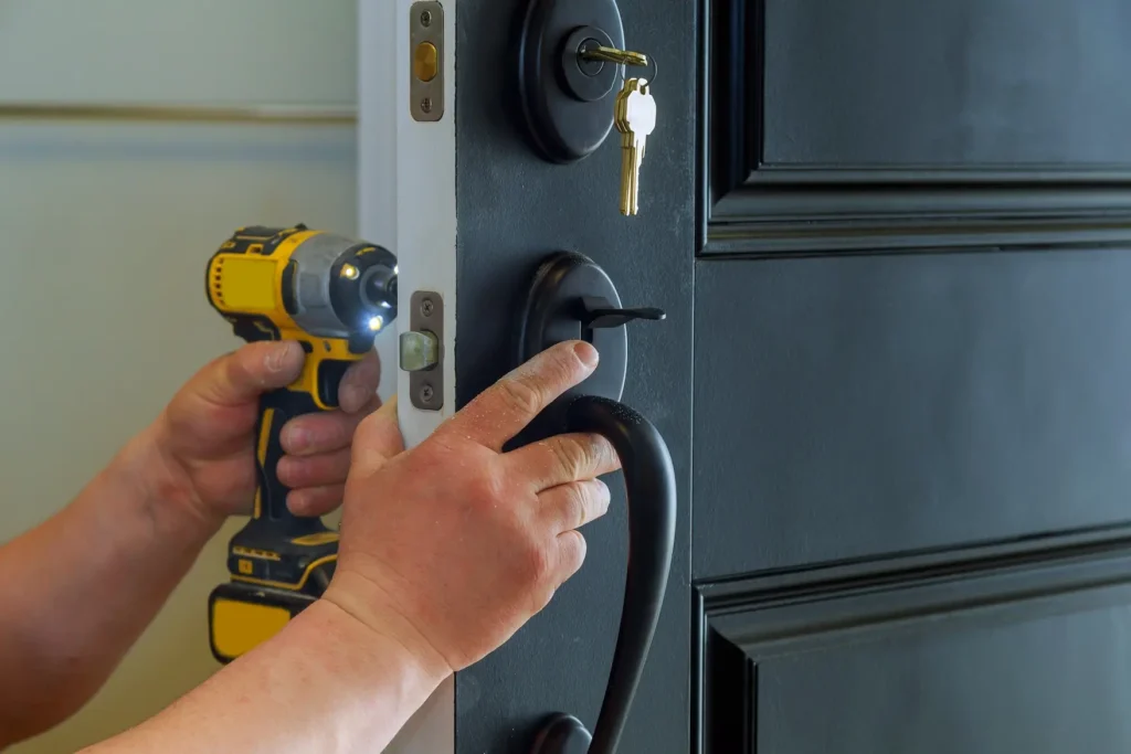 closeup of a professional locksmith